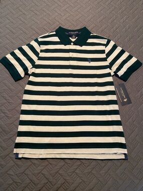 U.S. Polo Assn. Boys XL (14-16) Short sleeve Green and White Striped Jersey Polo